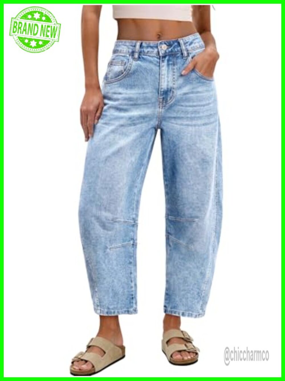Women's Barrel Vintage High Waisted Cropped Wide Leg Stretch Denim Jeans